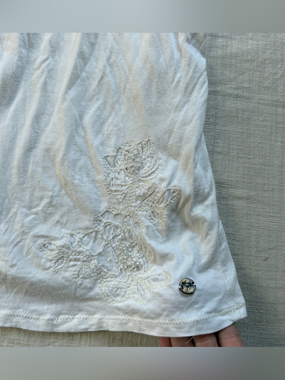 Vintage Y2K Abercrombie & Fitch Ivory Floral Babydoll Cami M Embroidered Beaded - Picture 2 of 9